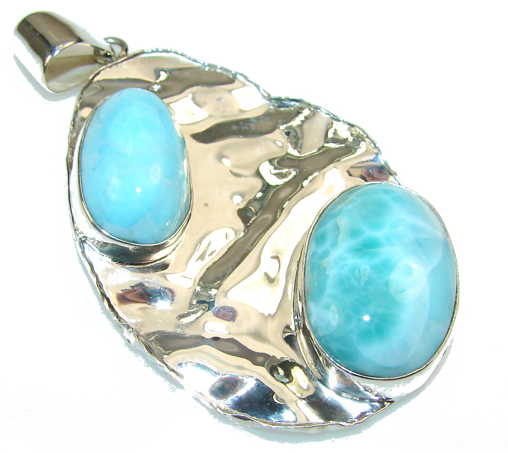 Precious Light Blue Larimar Sterling Silver Pendant