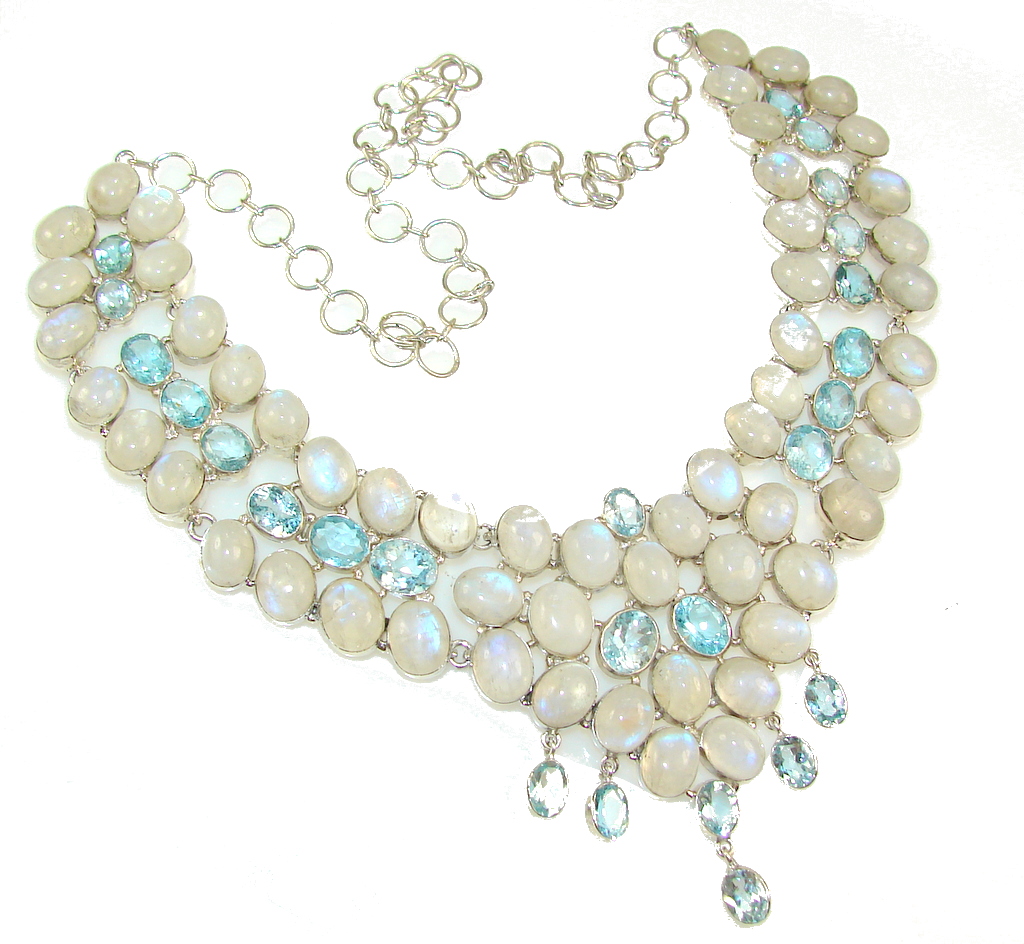 Huge!! Luxury White Moonstone Sterling Silver necklace