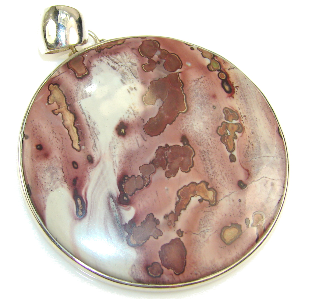 Huge!Awesome Design!! Silver Leaf Jasper Sterling Silver Pendant
