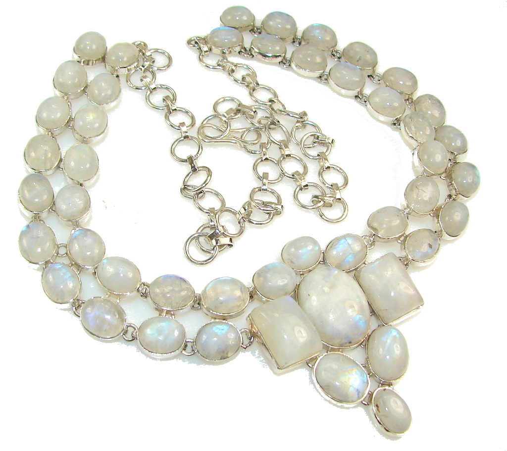 Huge!Special Secret!! White Moonstone Sterling Silver necklace