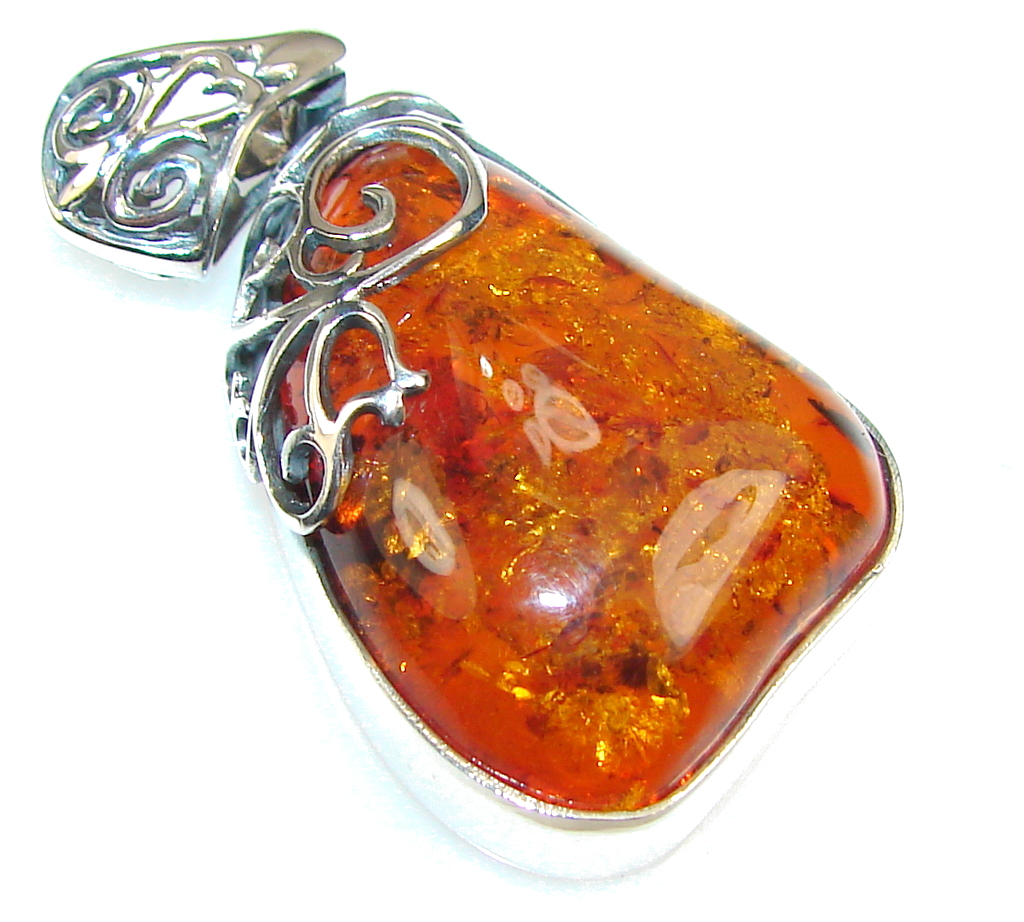 Amazing Polish Amber Sterling Silver Pendant