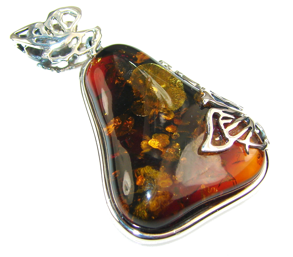 Awesome Polish Amber Sterling Silver Pendant