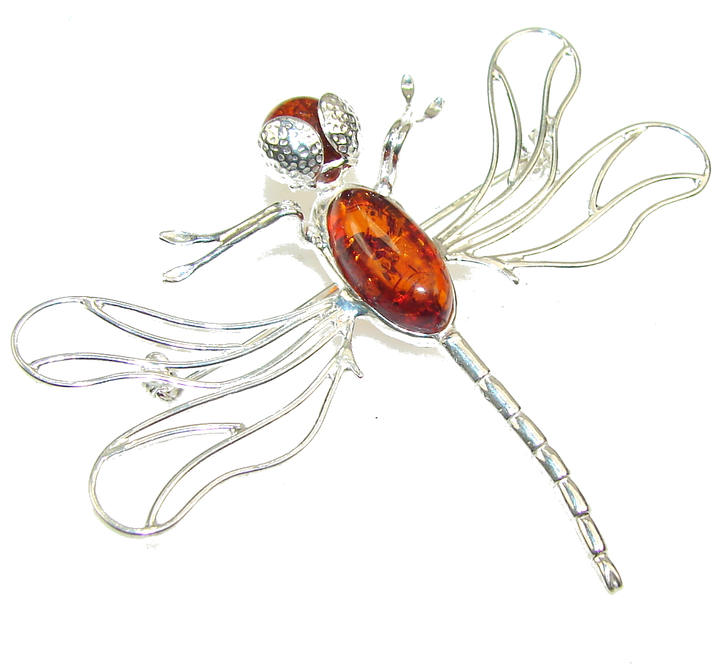 New Design!! Polish Amber Sterling Silver Pendant / Brooch