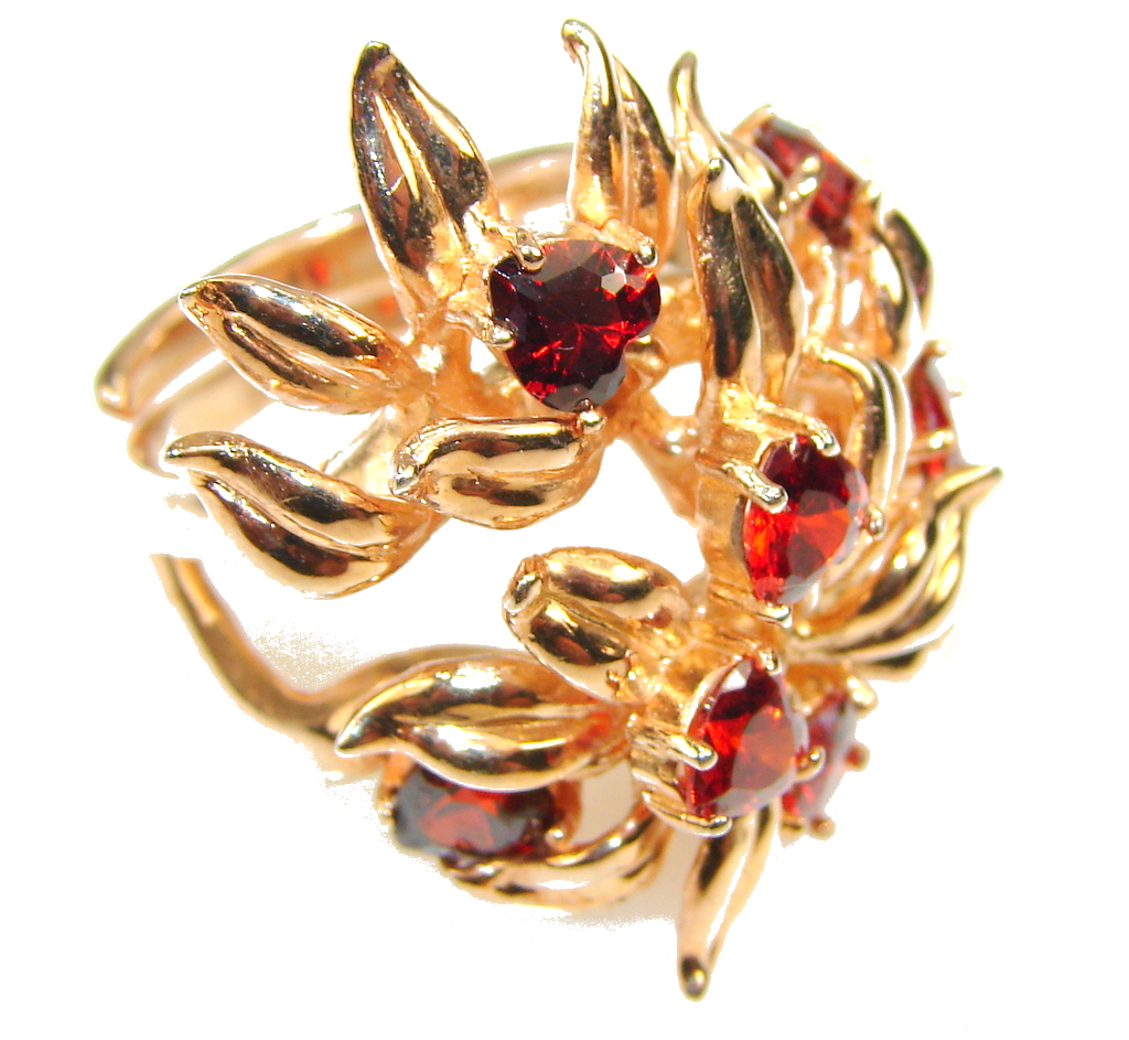 Lovely Design!! Red Garnet Gold Plated Sterling Silver ring s. 8 - Adjustable