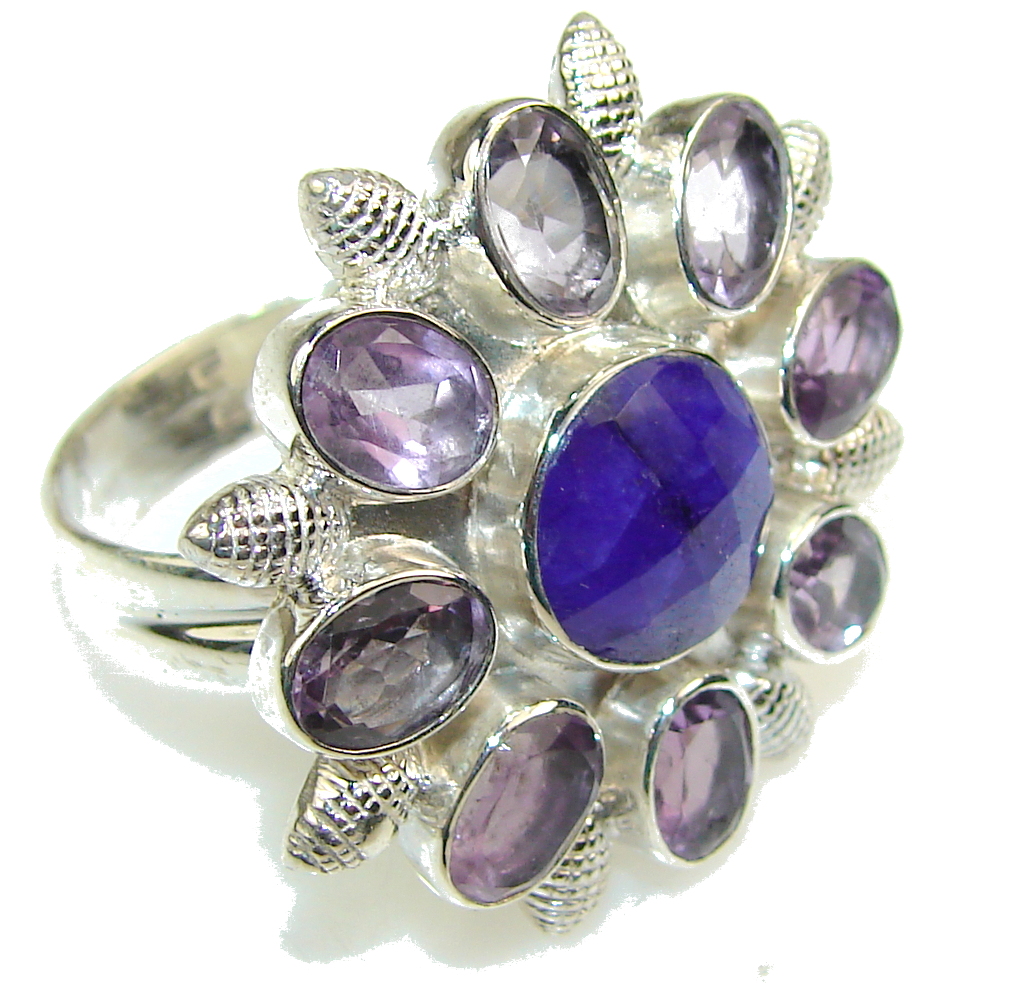 Natural Blue Sapphire Sterling Silver ring s. 12