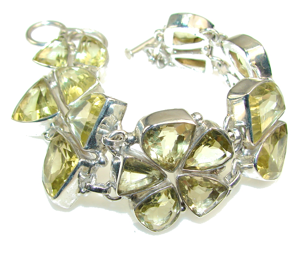 Halo Of Beauty!! Yellow Citrine Sterling Silver Bracelet