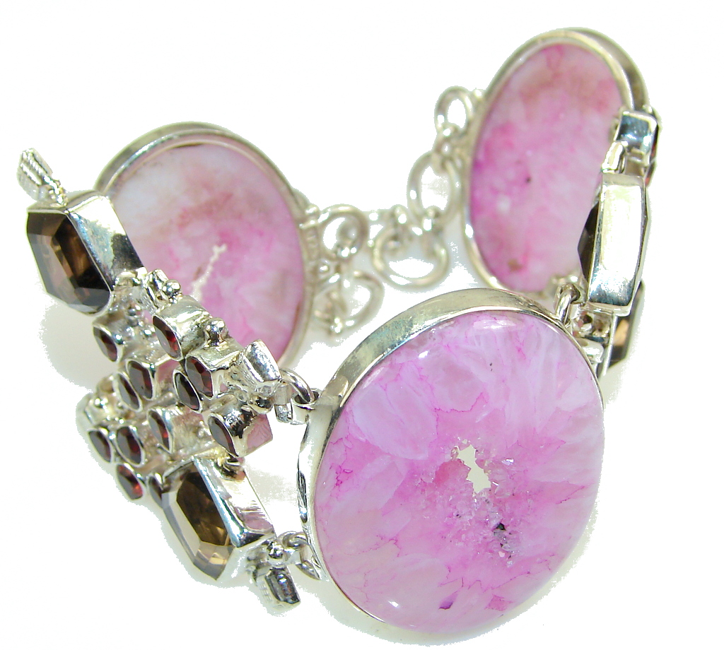 My Sweet Pink Agate Druzy Sterling Silver Bracelet