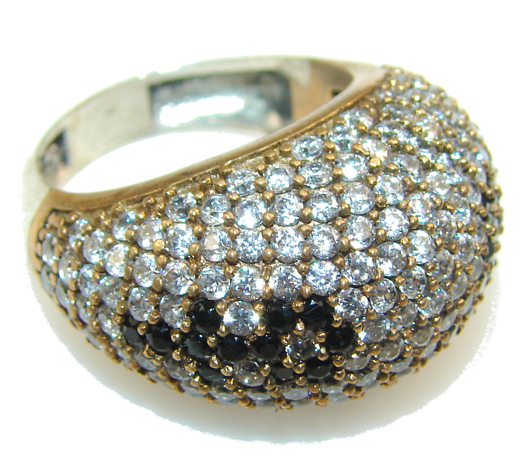 Awesome Design!! White & Black Topaz Sterling Silver ring s. 8