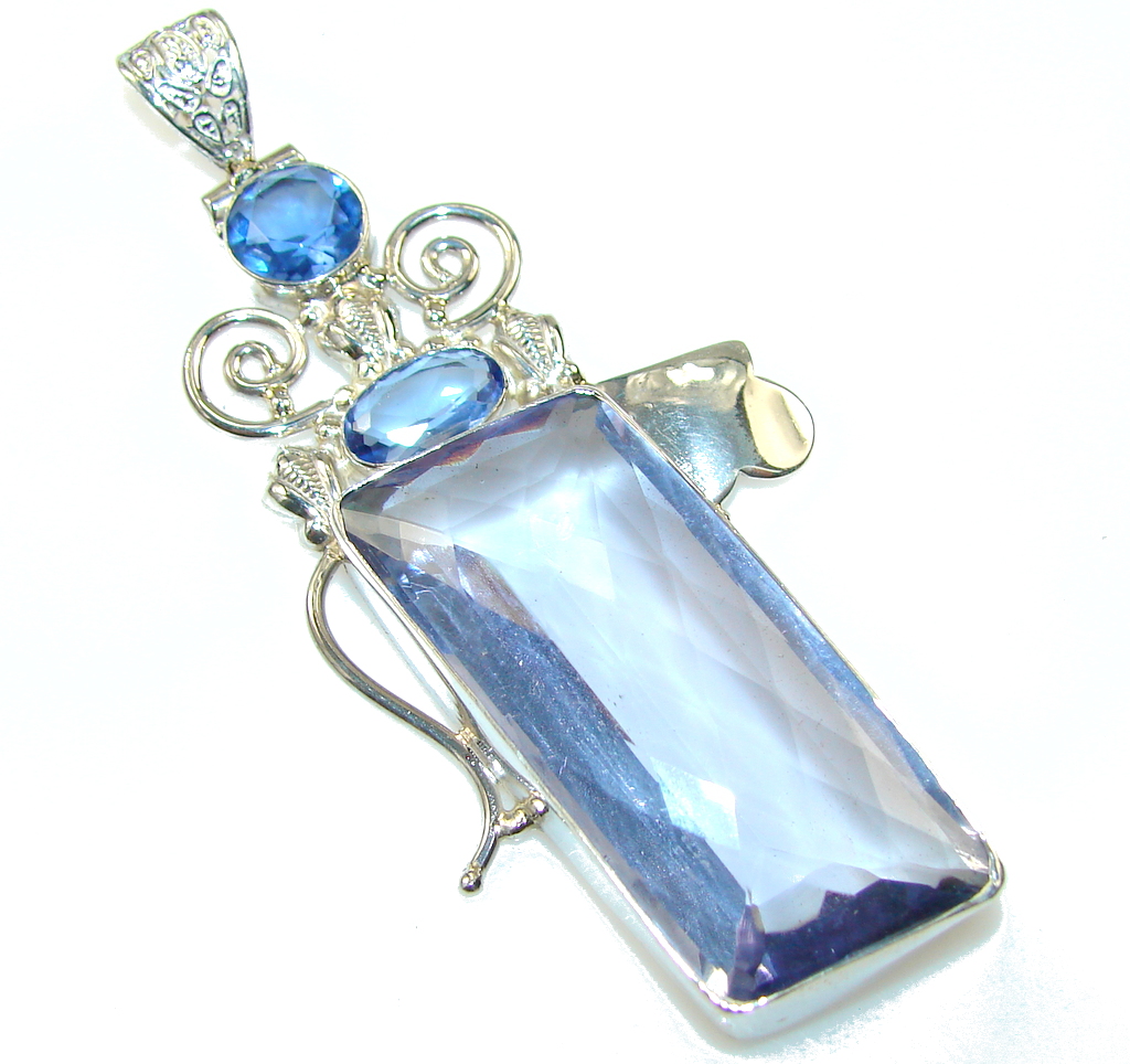 Big! Fantastic Multicolor Quartz Sterling Silver Pendant