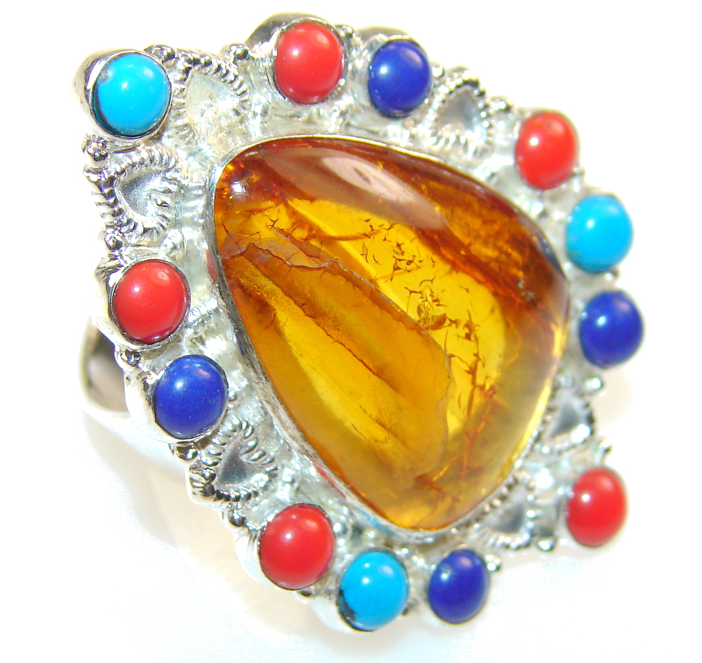 New Fabulous Design Of Brown Amber Sterling Silver Ring s. 10