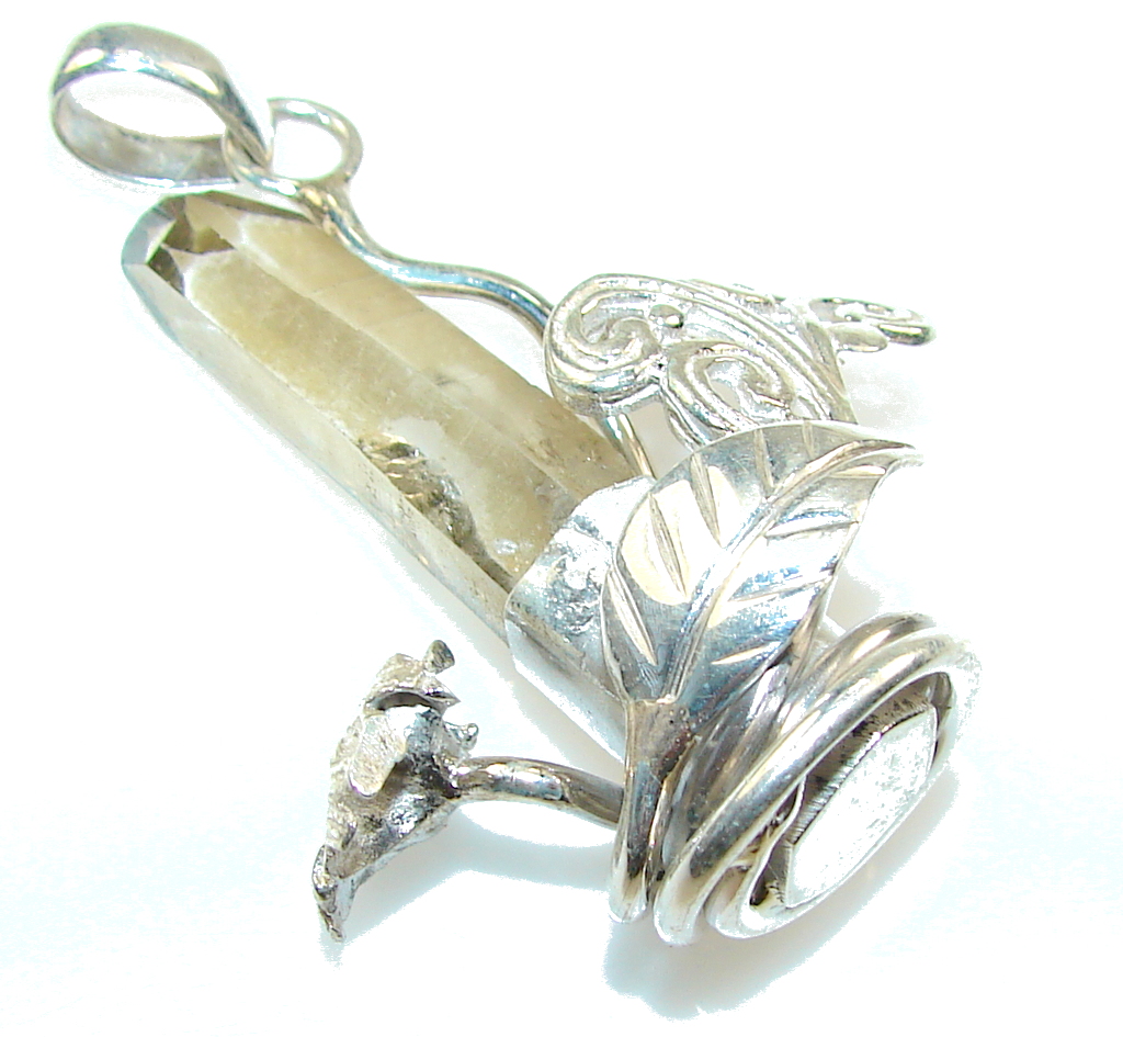 Amazing Design!! Light Smoky Topaz Crystal Sterling Silver Pendant