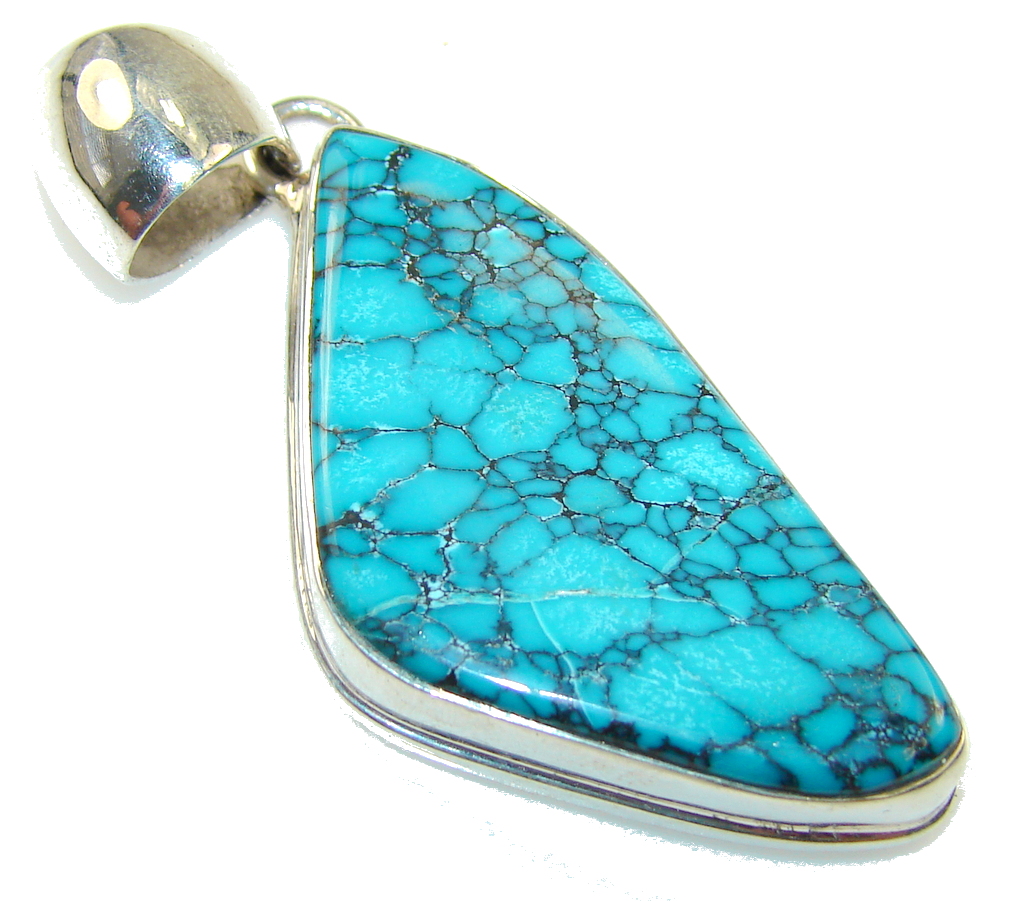 New Trendy!! Blue Turquoise Sterling Silver Pendant