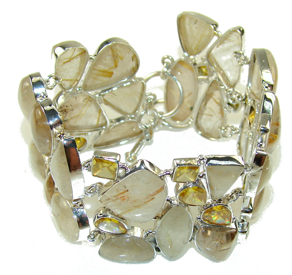 Fabulous Golden Rutilated Quartz Sterling Silver Bracelet