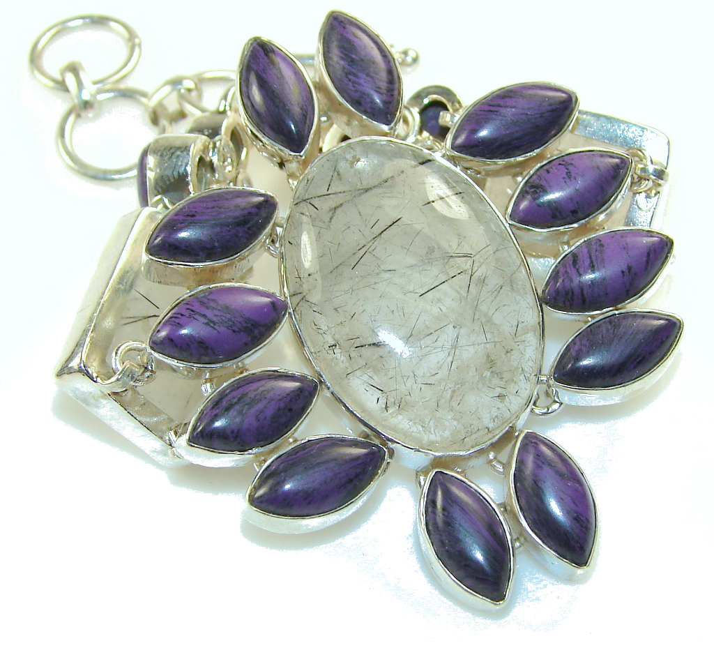 Maya Freedom!! Tourmalinated Quartz Sterling Silver Bracelet