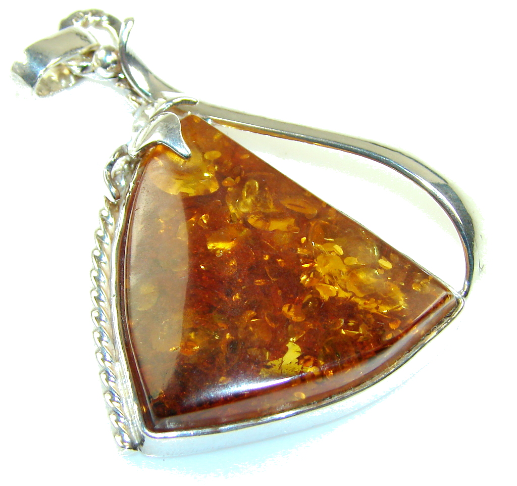 Gorgeous Brown Polish Amber Sterling Silver Pendant