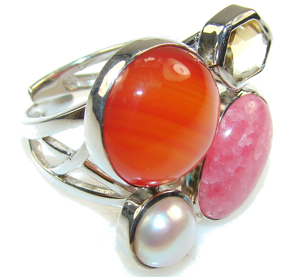Awesome Design Carnelian Sterling Silver ring s. 7 - Adjustable