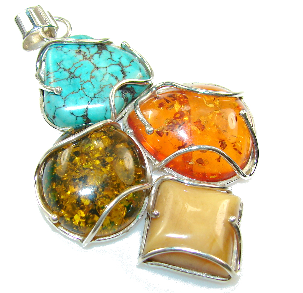World Of Beauty!! Polish Amber Sterling Silver Pendant