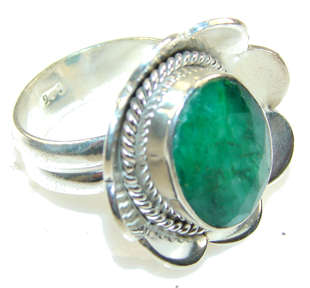 Natural Beauty! Green Emerald Sterling Silver Ring s. 7 1/4