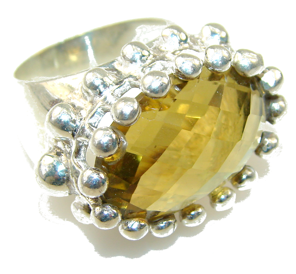 Big! Fantastic Yellow Citrine Quartz Sterling Silver Ring s. 8