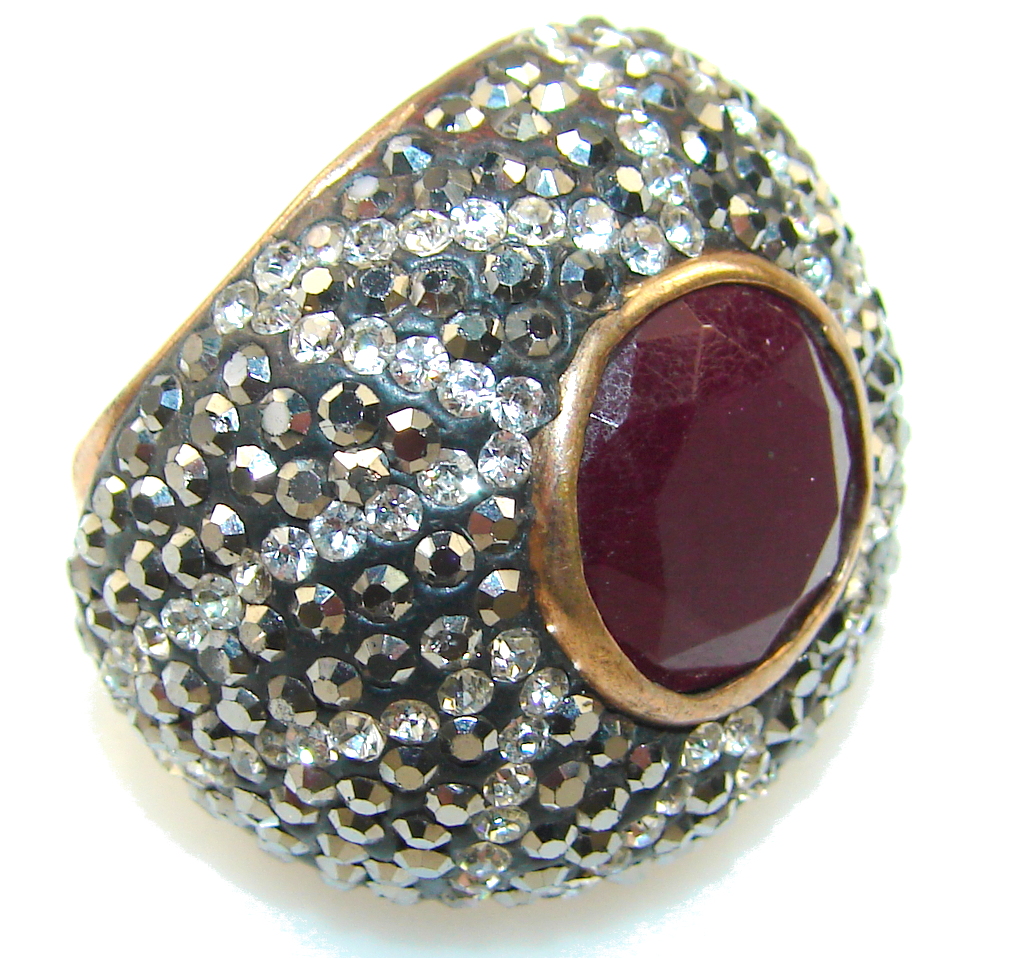Amazing Design!! Red Ruby Sterling Silver ring s. 5 1/4