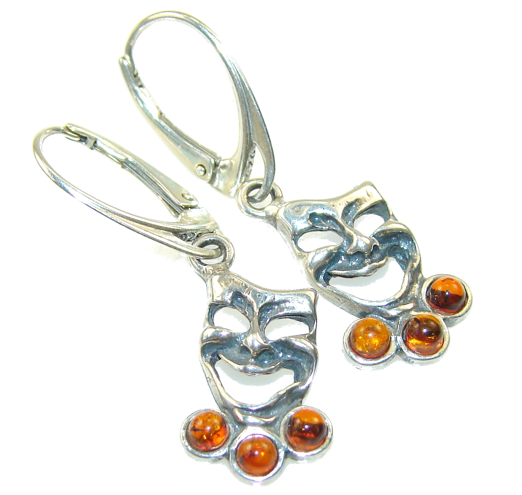 Stylish Polish Amber Sterling Silver Earrings