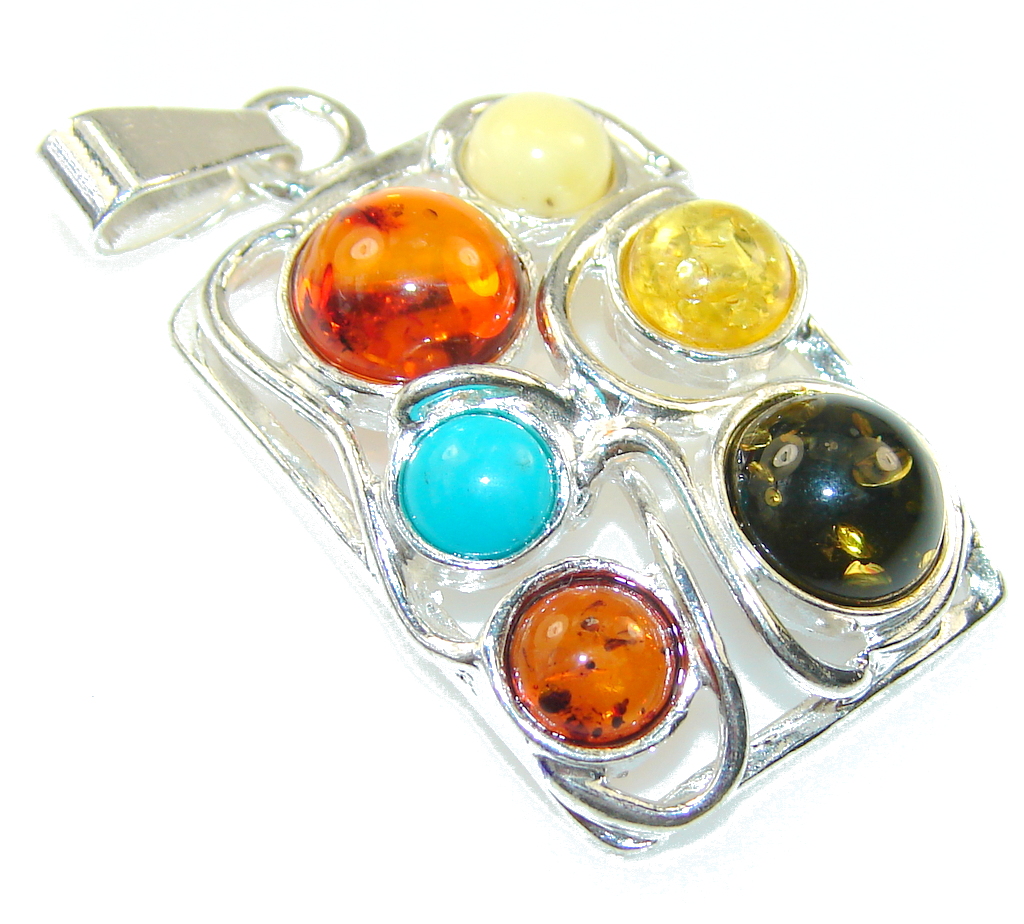 Amazing Multicolor Polish Amber Sterling Silver Pendant