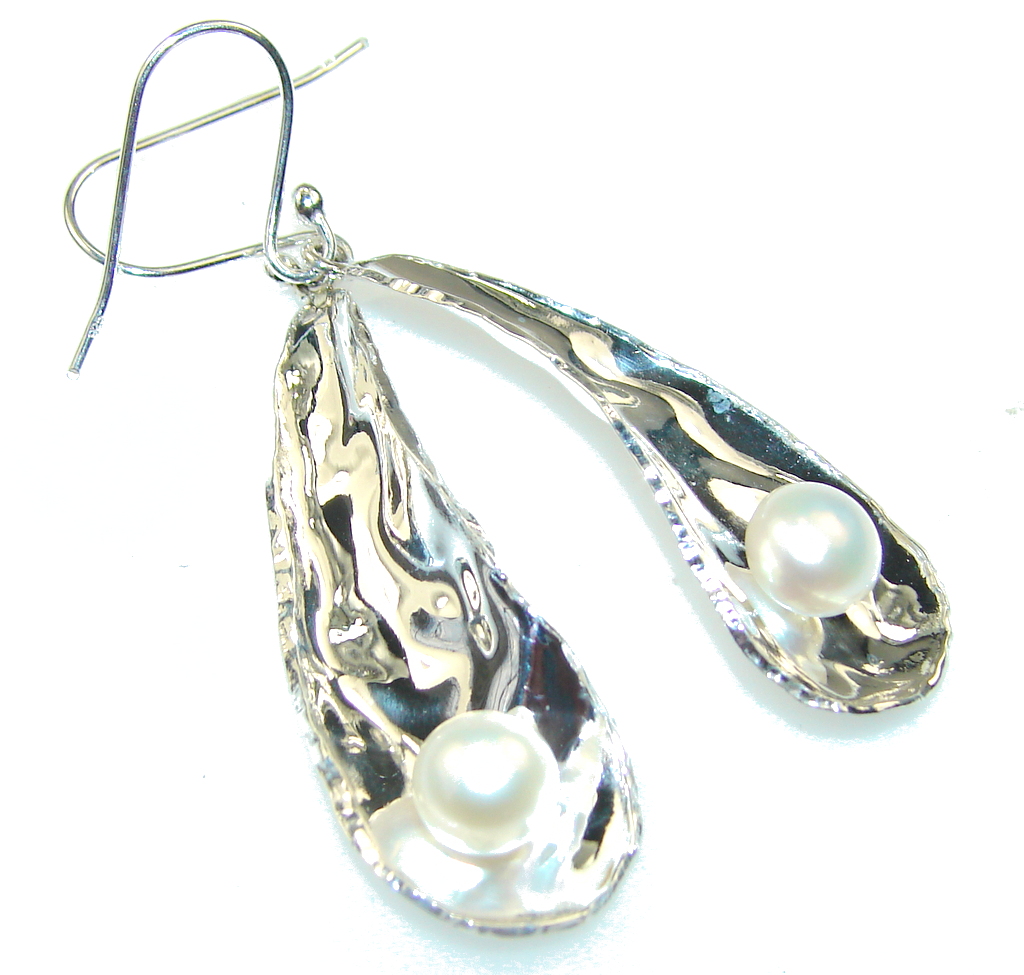 Awesome White Fresh Water Pearl Sterling Silver Earrings