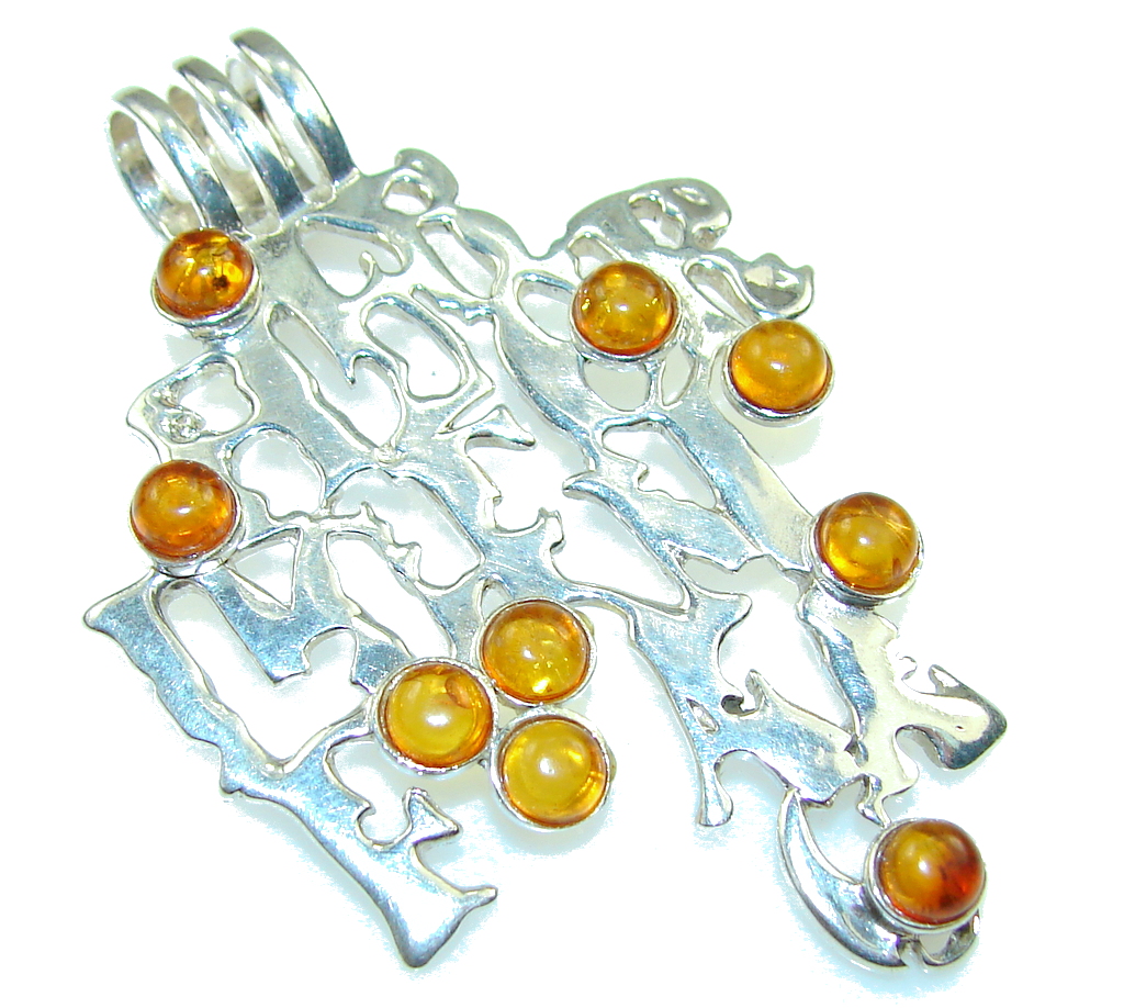 New Design!! Multicolor Polish Amber Sterling Silver Pendant