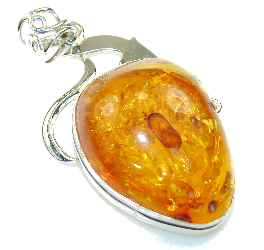 Awesome Polish Amber Sterling Silver Pendant