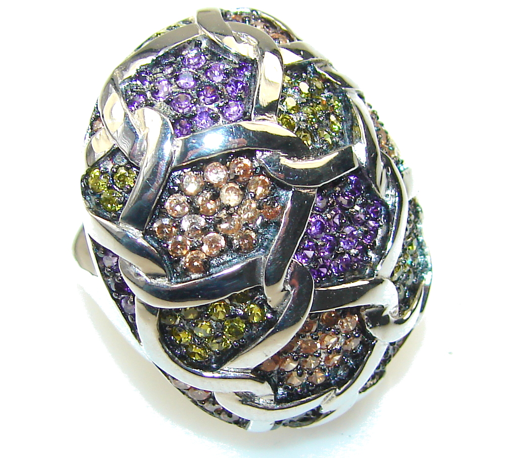 Aura Of Beauty! Multigem Sterling Silver Ring s. 6 1/2