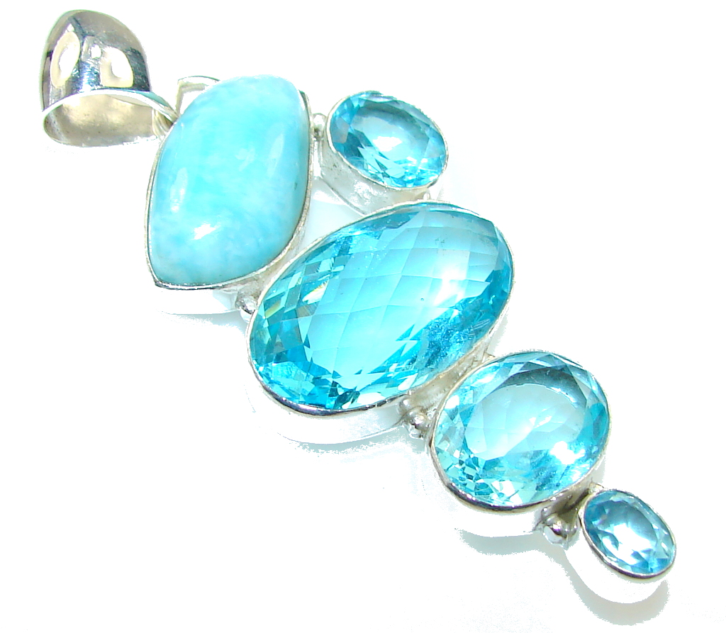Amazing Natural Blue Topaz Sterling Silver Pendant
