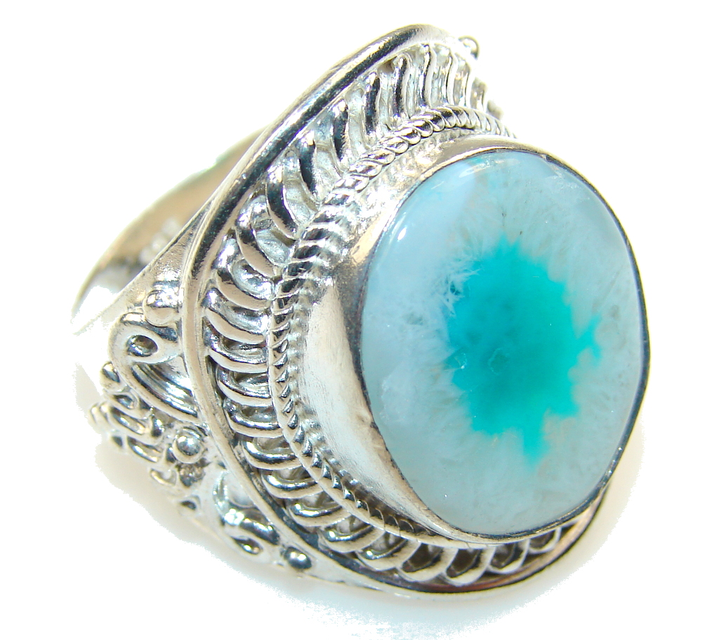 Amazing Blue Agate Sterling Silver ring; s. 13 1/2