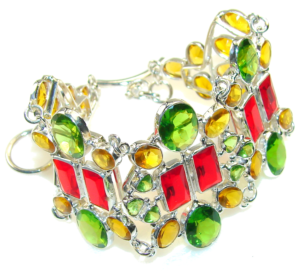 Spring Daisy!! Multicolor Quartz Sterling Silver Bracelet