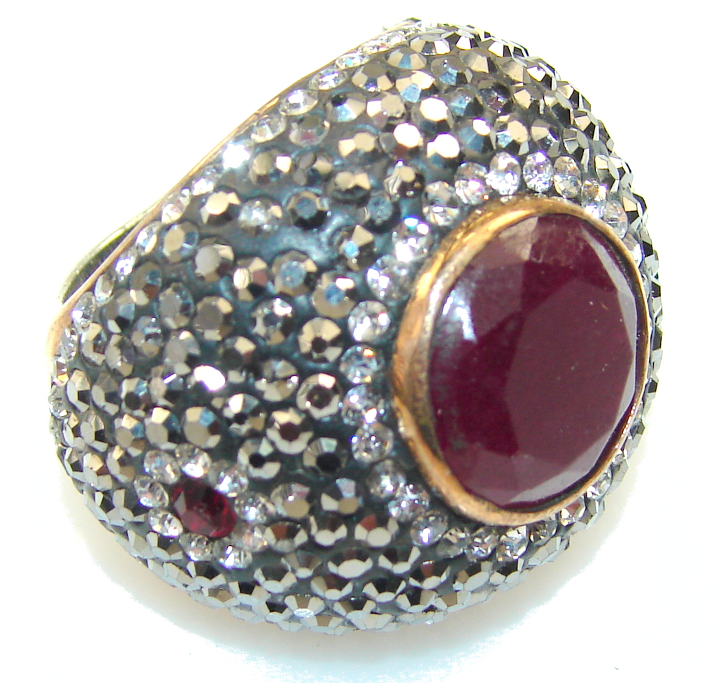 Amazing Design!! Red Ruby Sterling Silver ring s. 5 1/4