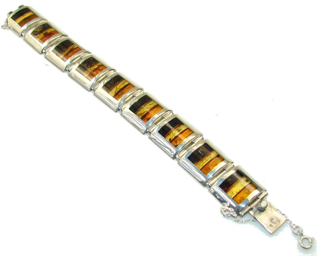 Excellent Quality Mosaic Baltic Amber Sterling Silver Bracelet