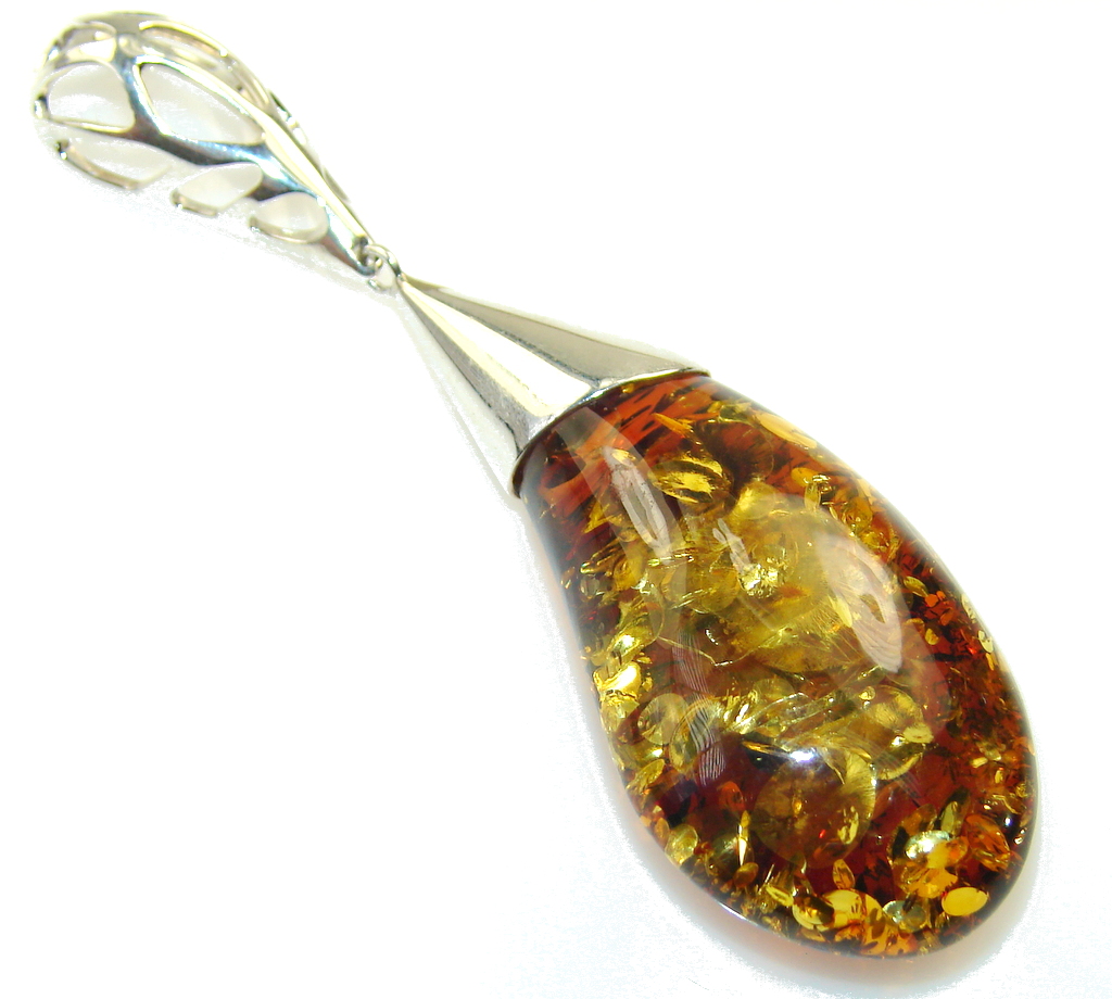 Shocking Beauty Natural Polish Amber Sterling Silver Pendant
