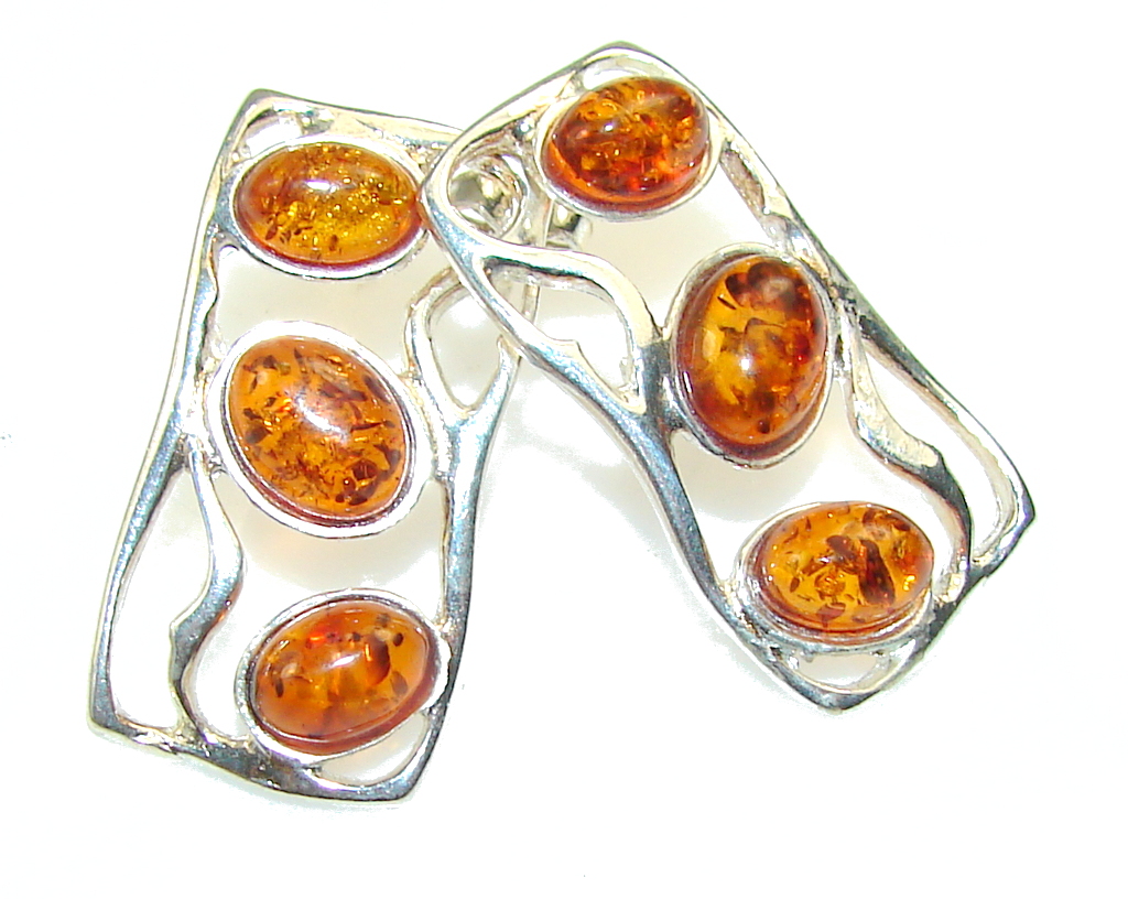 Vintage Design!! Russian Amber Sterling Silver Earrings