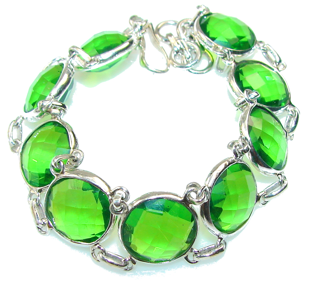 Fresh Created Green Peridot Sterling Silver Bracelet