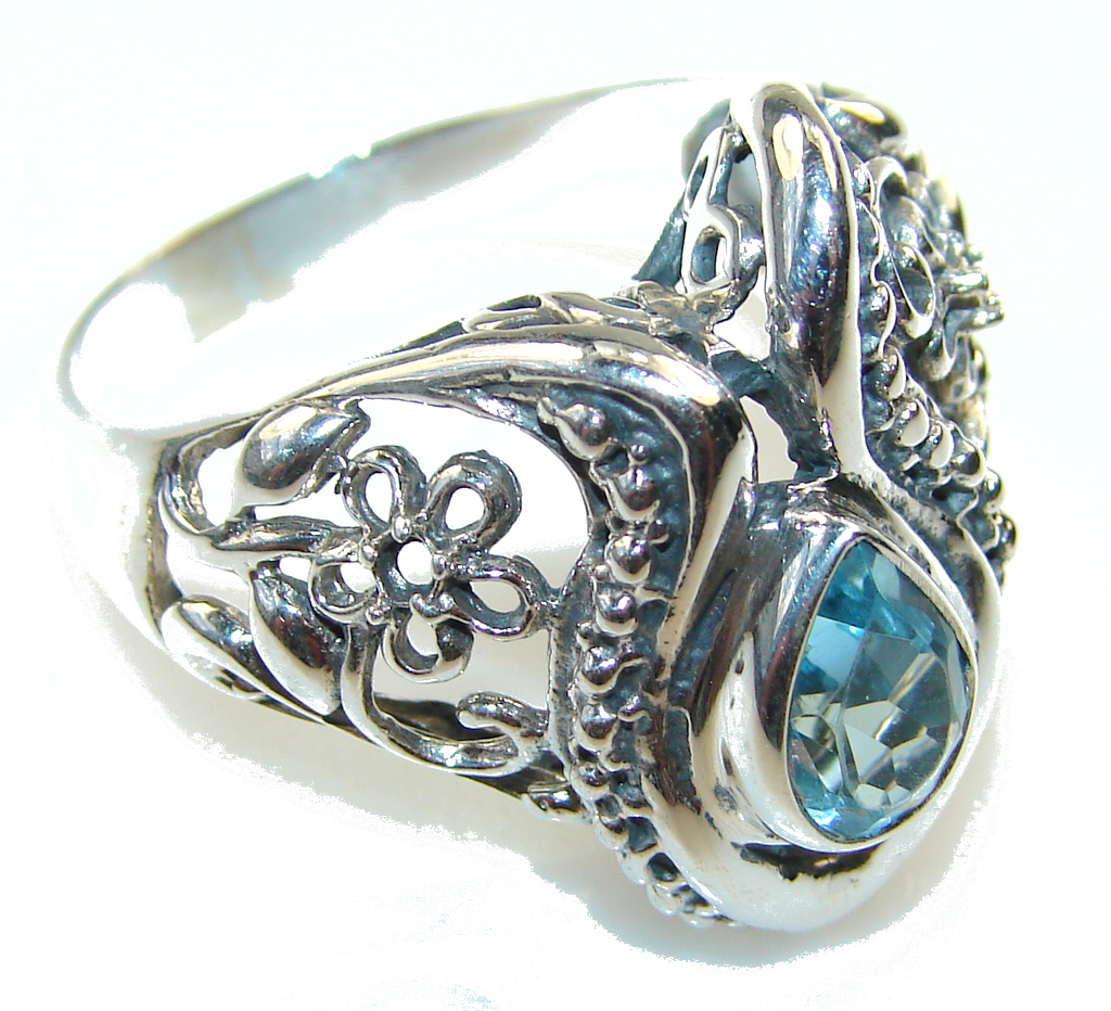 Amazing Blue Swiss Topaz Sterling Silver ring s. 10 1/2