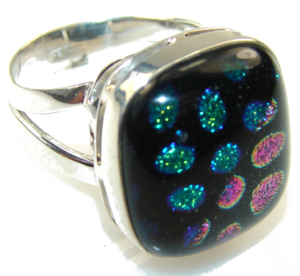 Amazing Mexican Dichroic Glass Sterling Silver ring s. 11