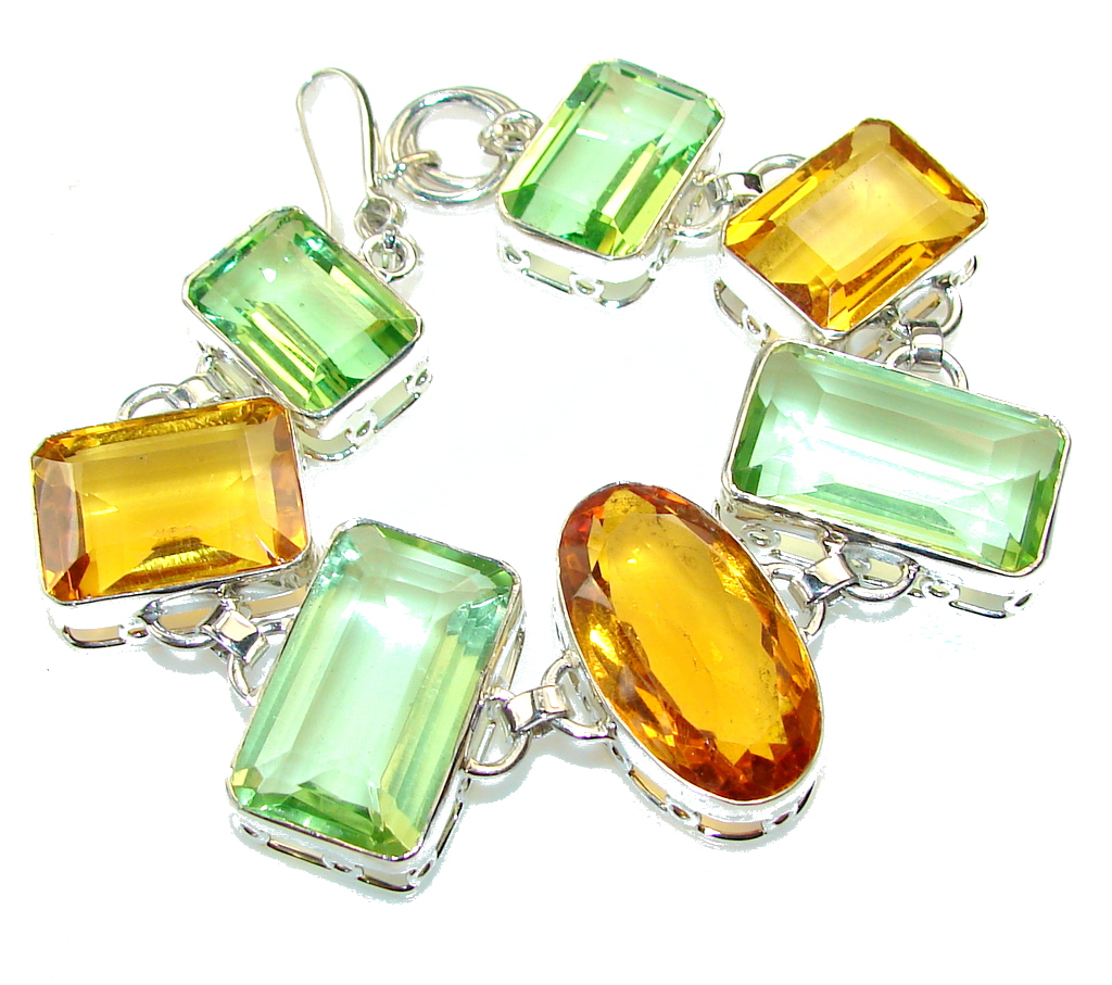 Excellent Multicolor Quartz Sterling Silver Bracelet