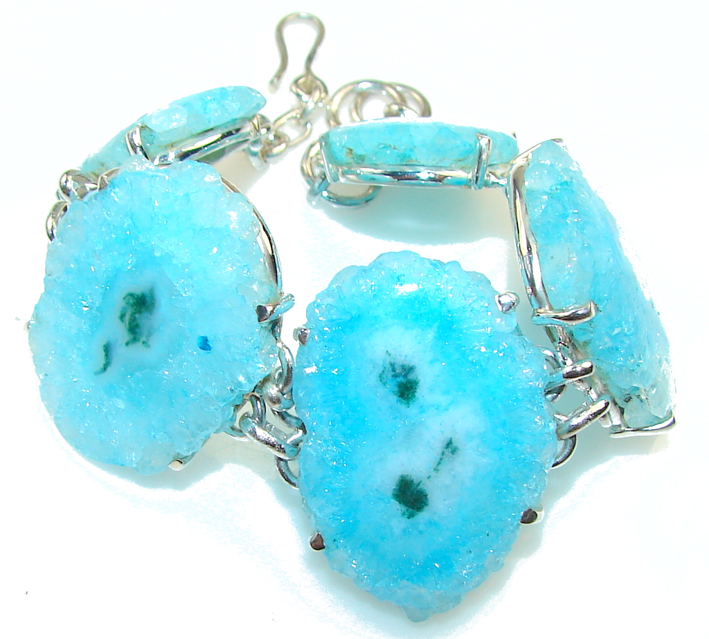 Fantastic Blue Agate Druzy Sterling Silver Bracelet
