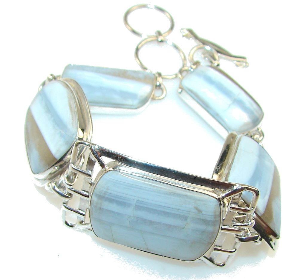 Precious Blue Lace Agate Sterling Silver Bracelet