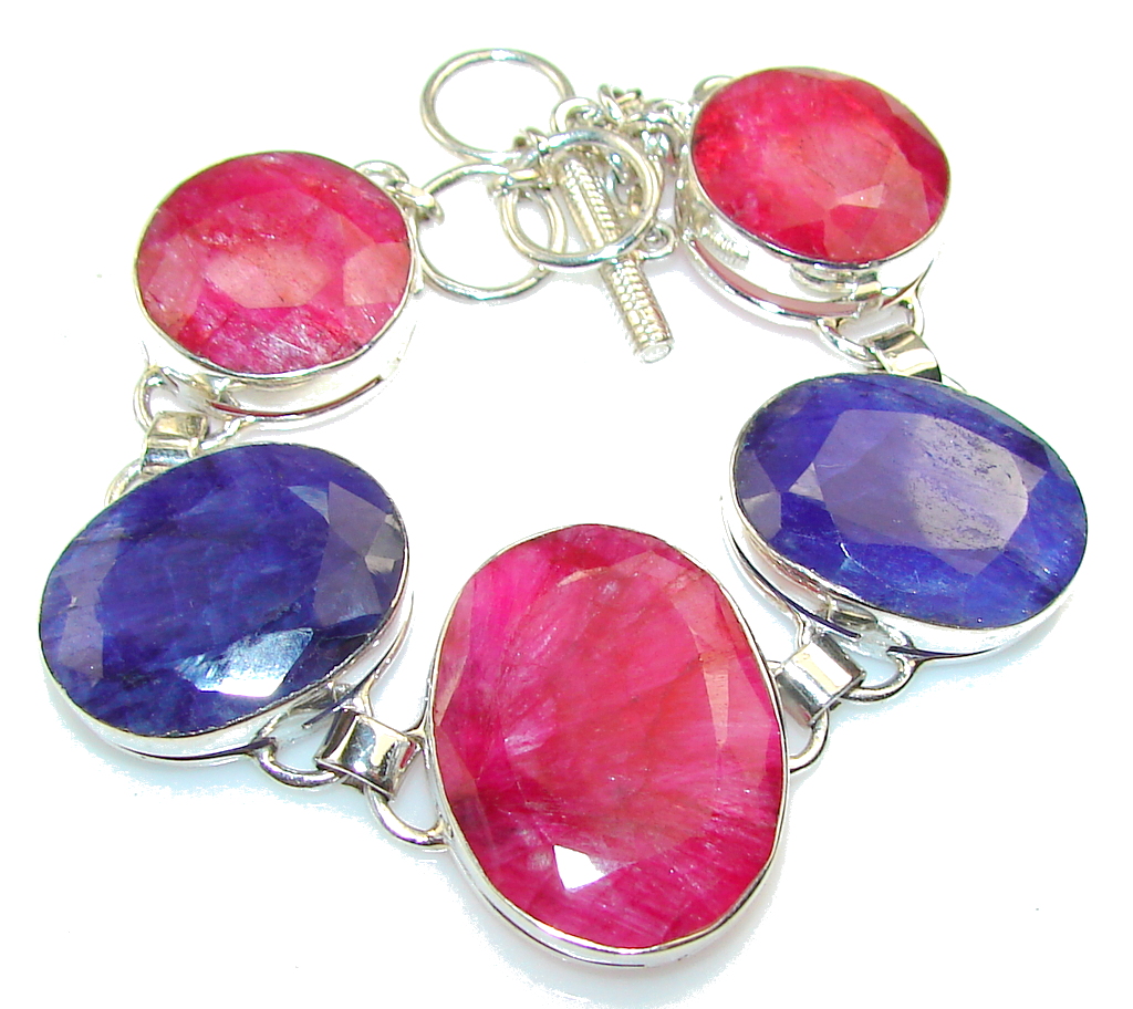 Natural Beauty!! Pink Ruby Sterling Silver Bracelet