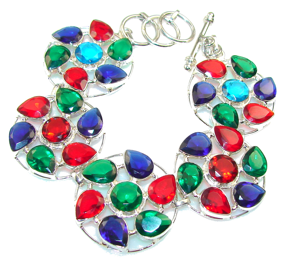 Circle Of Love!! Multicolor Quartz Sterling Silver Bracelet