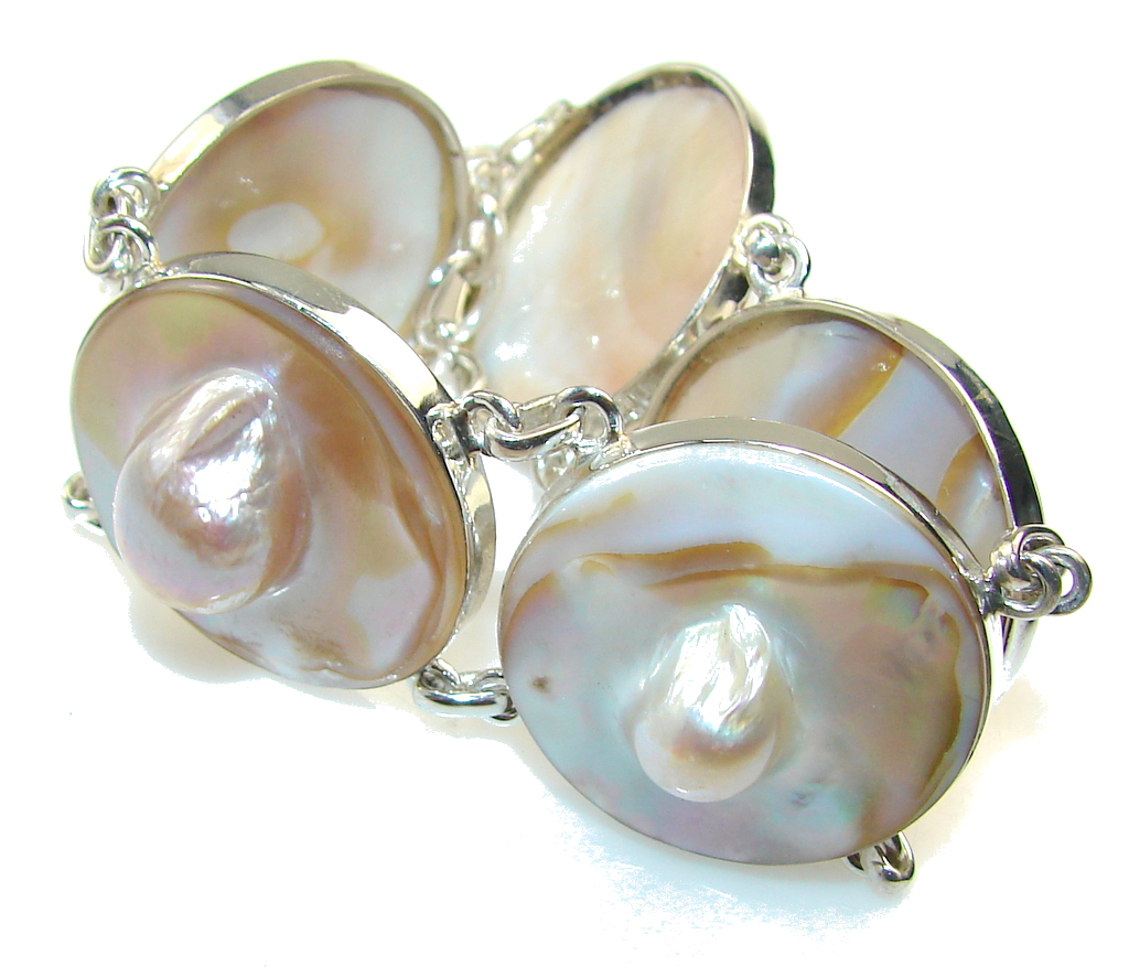 Awesome Design!! Mother Of Pearl Sterling Silver Bracelet