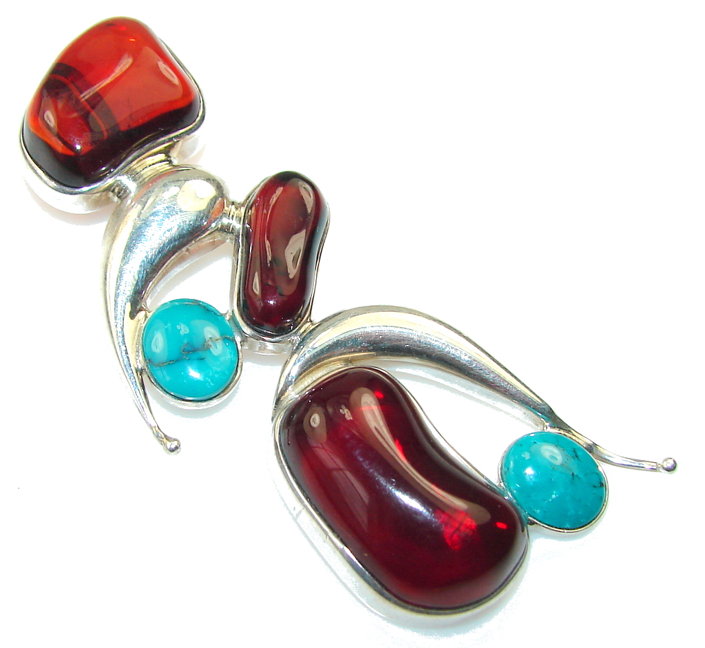 Large!! Bali Secret! Polish Amber Sterling Silver Pendant