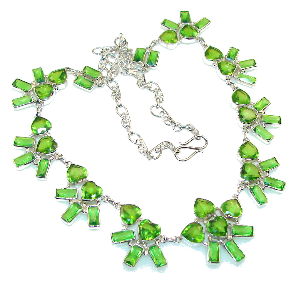 Fabulous Created Green Peridot Sterling Silver Necklace