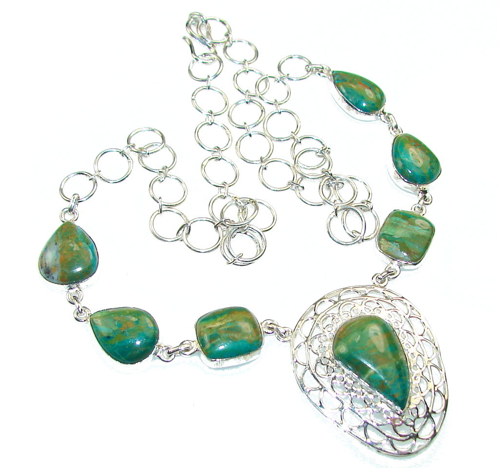 Amazing Green Peruvian Opal Sterling Silver Necklace Amazing Green Peruvian Opal Sterling Silver Necklace