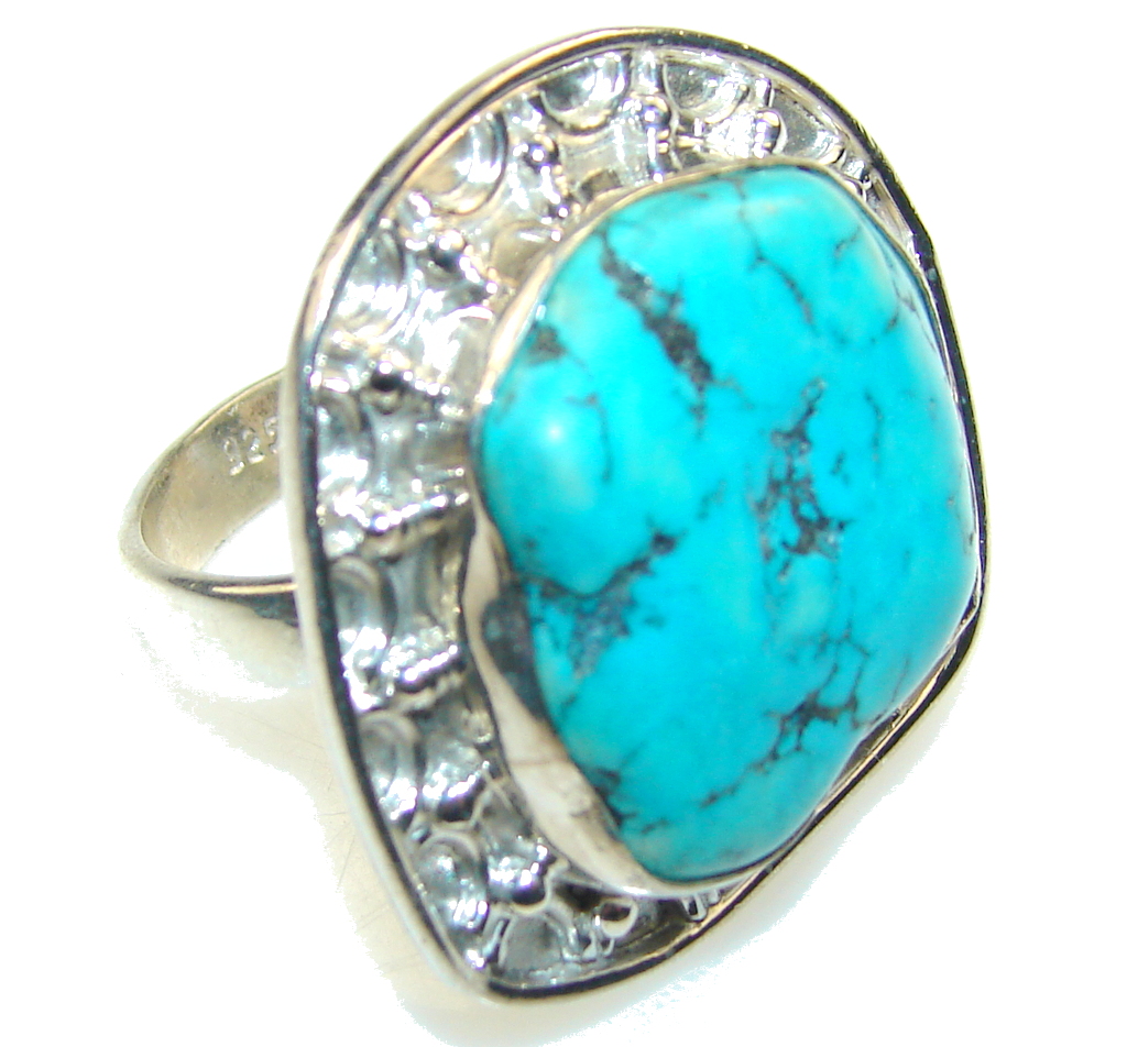 Classy Blue Turquoise Sterling Silver Ring s. 9 1/4
